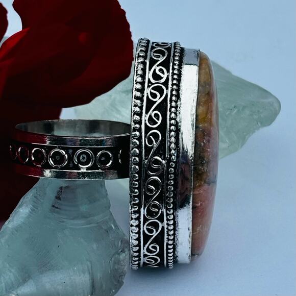 925 Silver Rhodonite Ring Size 7.5 - Picture 5 of 6